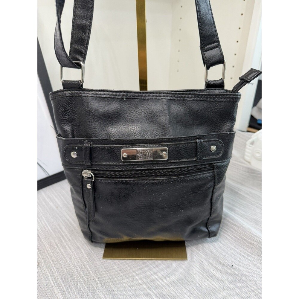 Rosetti Black Pebbled Crossbody Bag with Zipper Accents Adjustable Strap Women’s